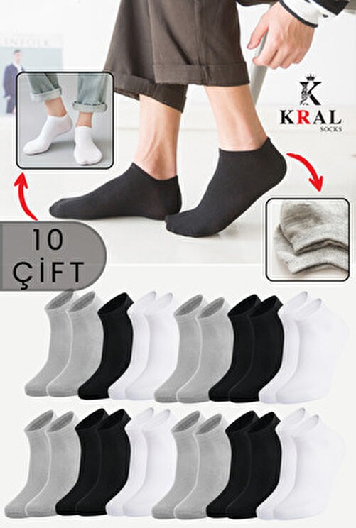 Kral Socks Ekonomik Bilek Boy Patik Çorap Düz Desen Yıkamalı Pamuklu 10 Çift