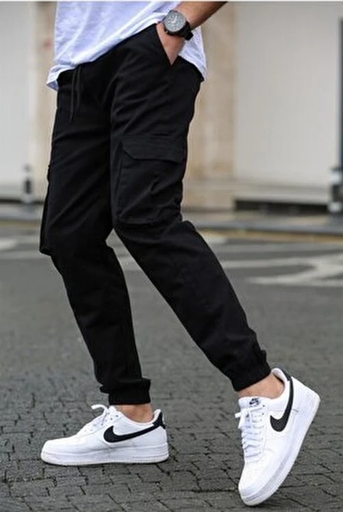 Vikunya Erkek Yanı Cepli Yeni Sezon Siyah Jogger Pantolon Kargo Pantolon görsel 2