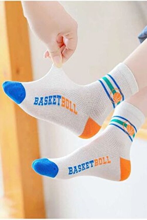 Hobins Sportswear & Company 5 Çift Basketbol Desenli Çocuk Çorabı Özel Üretim Basketbol Serisi görsel 3