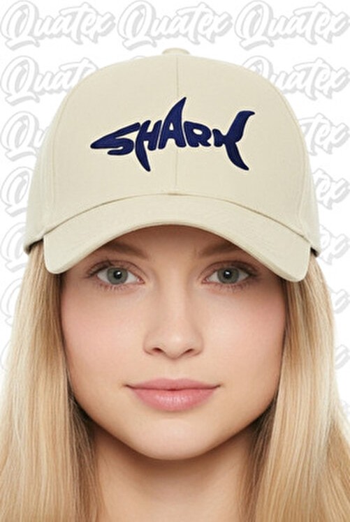 Quatex Shark Nakışlı Bej Şapka Pamuk Gabardin Unisex Model ile Şık Tasarım görsel 2