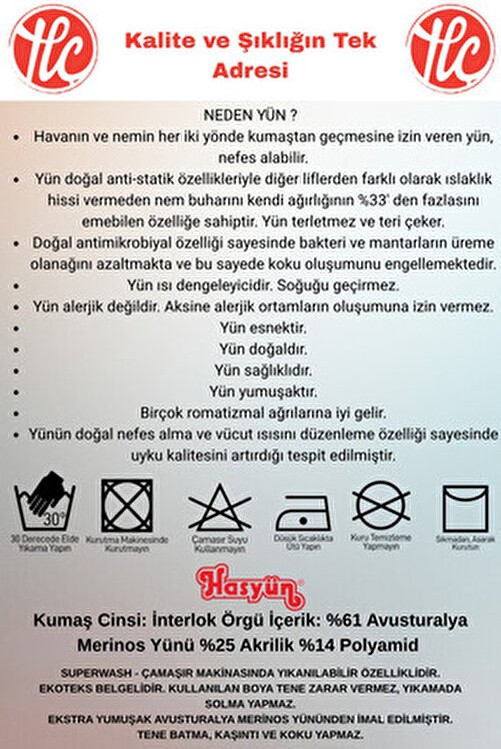 Hasyün Erkek Siyah %61 Yün Ter Emici Kaşındırmaz Içlik Uzun Kol Üst Alt Takım görsel 5