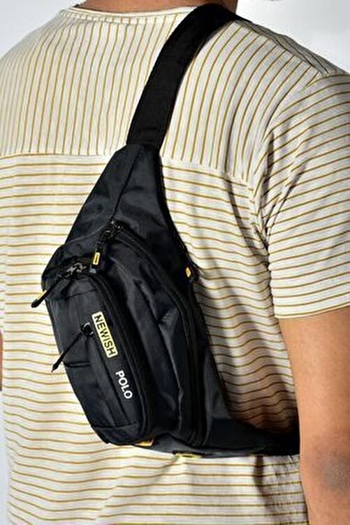Tuldar Siyah Kumaş USB Kulaklık Çıkışlı Crossbody Çapraz Göğüs Omuz ve Bel Çantası görsel 3