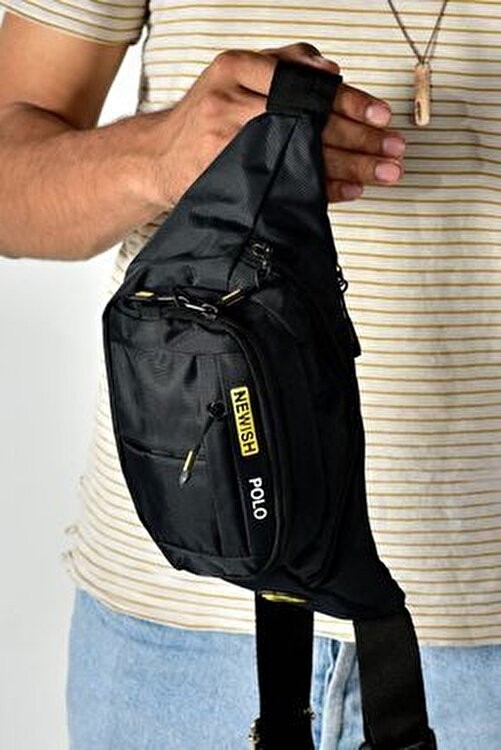 Tuldar Siyah Kumaş USB Kulaklık Çıkışlı Crossbody Çapraz Göğüs Omuz ve Bel Çantası görsel 5