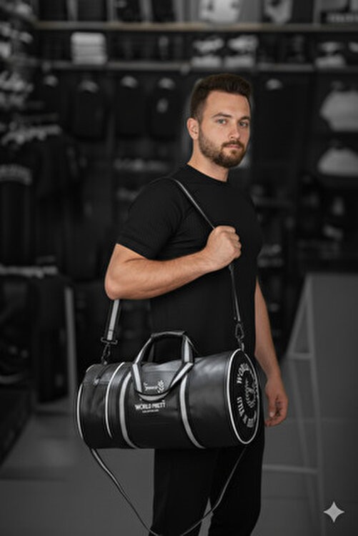 NorthPars Silindir Sporcu Çantası Siyah Renk Suni Deri Orta Boy Ergonomik Tasarım Özellikleriyle görsel 4