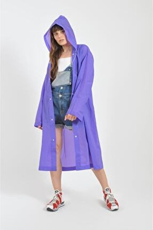 Sarfex Unisex Mor Su Rüzgar Geçirmez Yağmurluk Kapşonlu