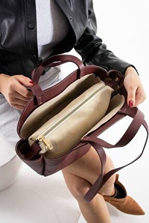 Daj Company Bordo Shopper Kadın Tote El ve Omuz Askılı Çantası görsel 7