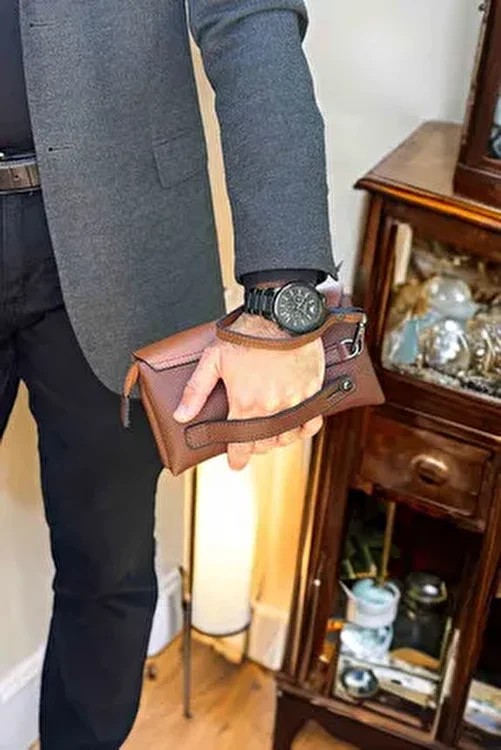 Dodo4men Üst Kalite Erkek Haki Canvas Deri El ve Bilek Çantası