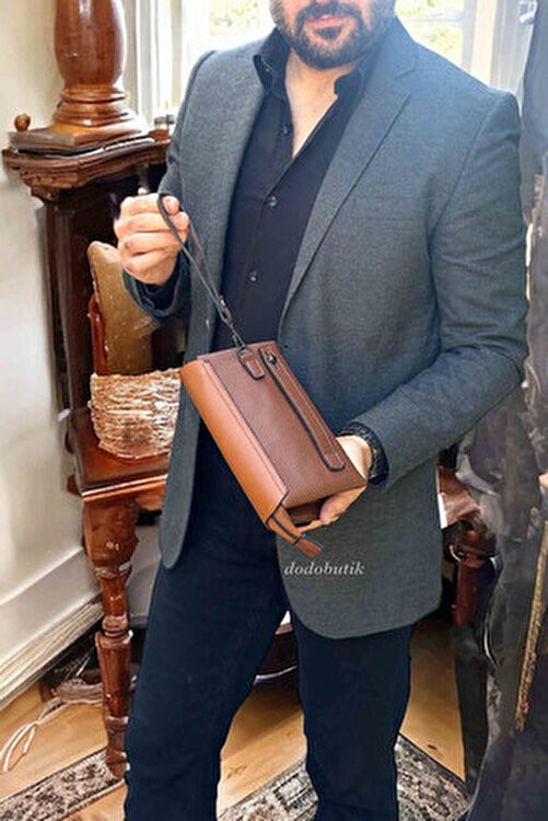 Dodo4men Üst Kalite Erkek Haki Canvas Deri El ve Bilek Çantası görsel 3