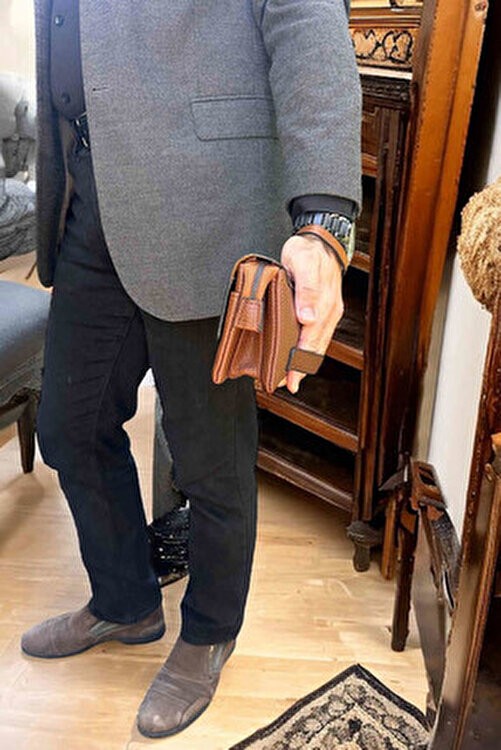 Dodo4men Üst Kalite Erkek Haki Canvas Deri El ve Bilek Çantası görsel 4