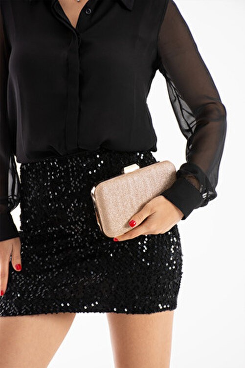 Daj Company Kadın Simli Tasarım Abiye Portföy Clutch Suni Deri Kadın El ve Omuz Çantası Party Koleksiyonu görsel 2