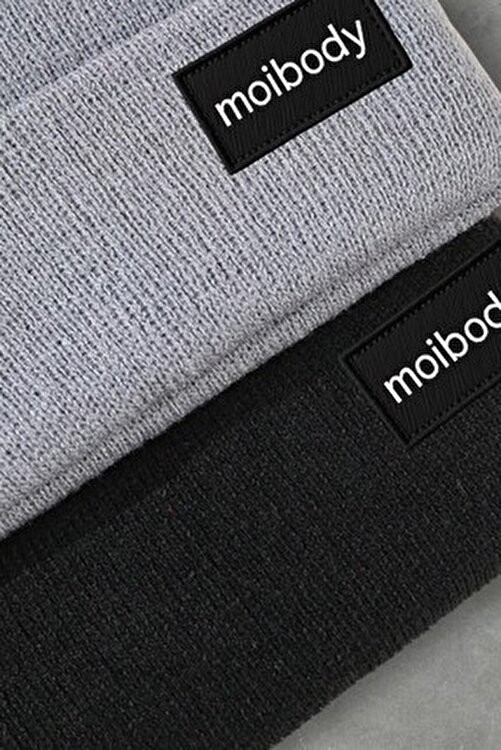 Moibody %100 Akrilik 2’li Premium Basic Bere Siyah Ekru Erkekler İçin Şık Sezonluk Aksesuar görsel 3