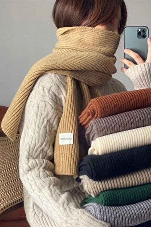 Moibody Bej Renkli Premium Akrilik Triko Ribanalı Atkı Kışlık Aksesuar Erkekler İçin görsel 2