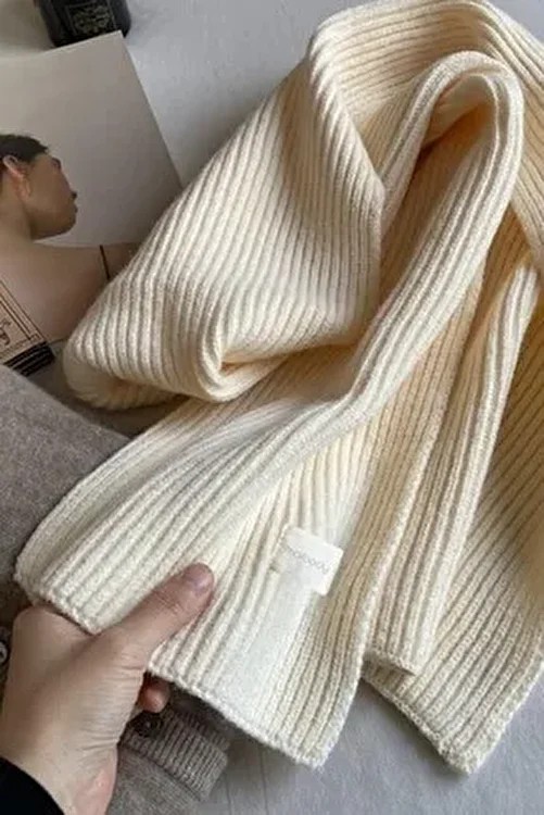 Moibody Bej Renkli Premium Akrilik Triko Ribanalı Atkı Kışlık Aksesuar Erkekler İçin görsel 3