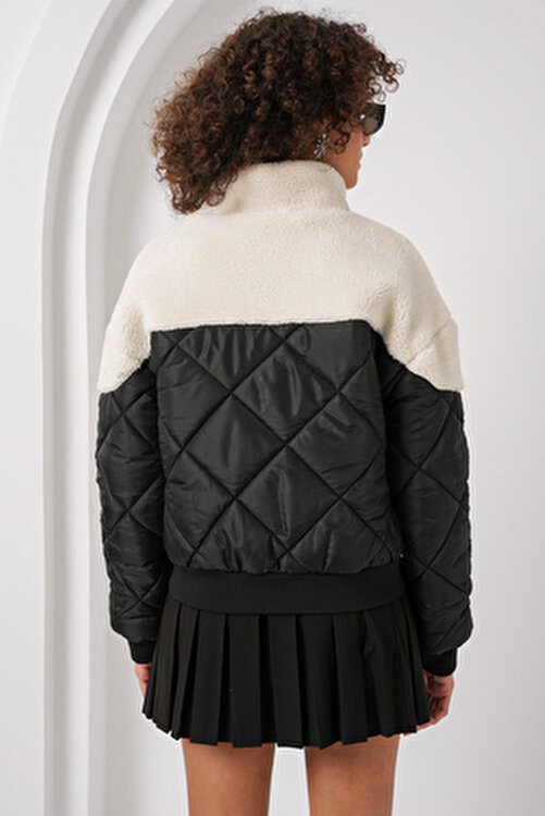 Bigdart Kapitone Şişme Mont Kadın Ekru Renk Uzun Kol 52 cm Günlük Kullanım görsel 6