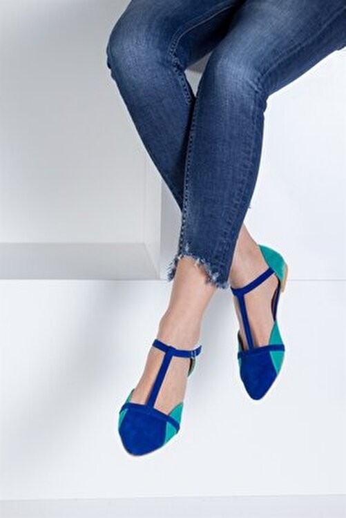 Fox Shoes Saks Mavi/su Yeşili Kadın Babet Süet Malzeme ile Neolit Tabanlı Günlük Ayakkabı