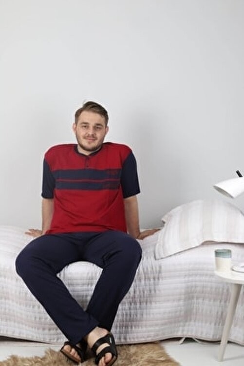 Rimoli Erkek Bordo Kısa Kollu Süprem Büyük Beden Pijama Takım görsel 2