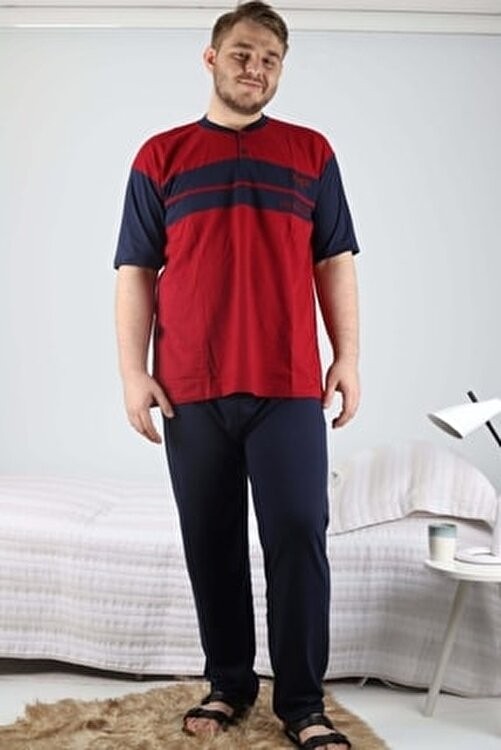 Rimoli Erkek Bordo Kısa Kollu Süprem Büyük Beden Pijama Takım görsel 3