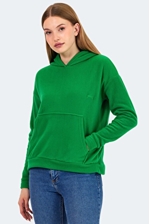 Slazenger Kadın Sassa In Yeşil Polar Kapüşonlu Uzun Kollu Düz Desenli Sportswear