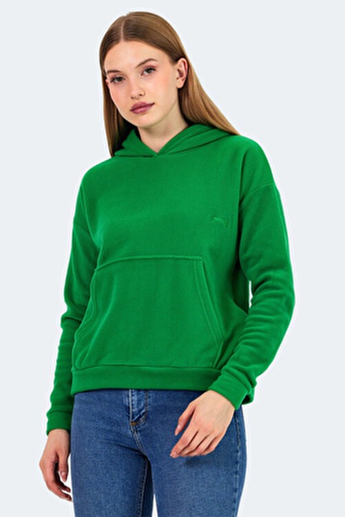 Slazenger Kadın Sassa In Yeşil Polar Kapüşonlu Uzun Kollu Düz Desenli Sportswear görsel 3
