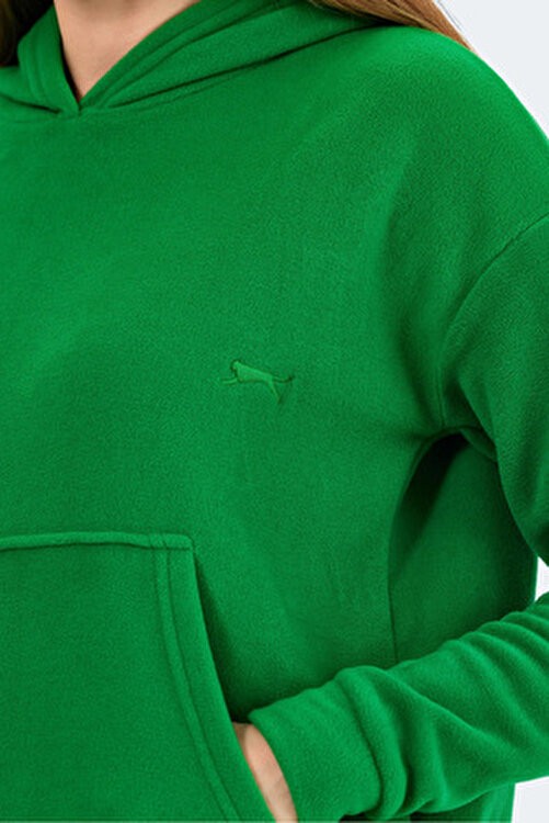 Slazenger Kadın Sassa In Yeşil Polar Kapüşonlu Uzun Kollu Düz Desenli Sportswear görsel 5