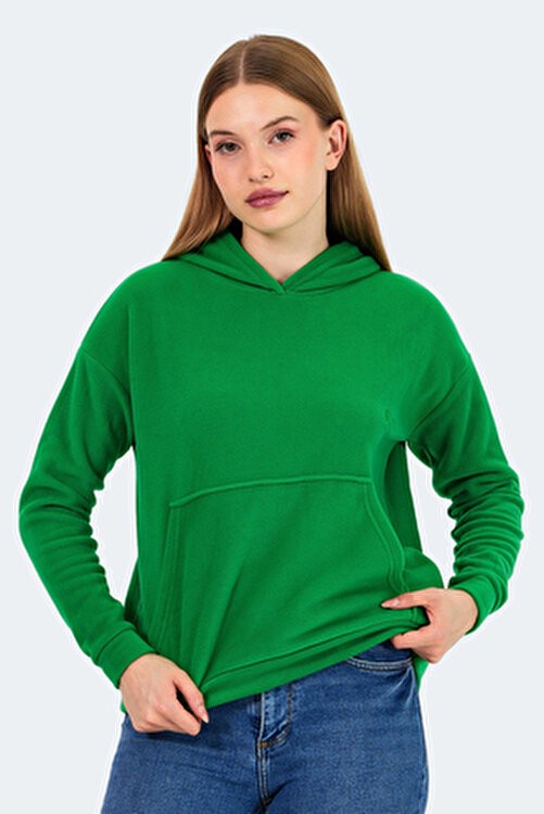 Slazenger Kadın Sassa In Yeşil Polar Kapüşonlu Uzun Kollu Düz Desenli Sportswear görsel 6