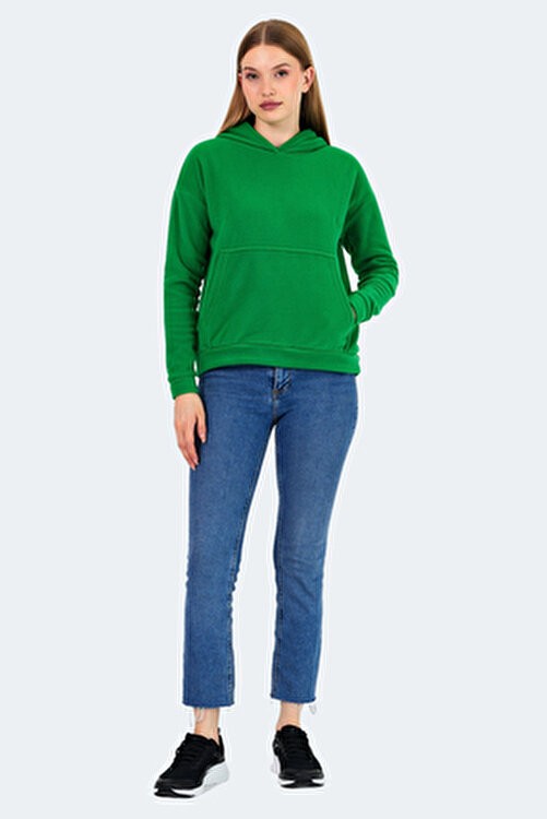 Slazenger Kadın Sassa In Yeşil Polar Kapüşonlu Uzun Kollu Düz Desenli Sportswear görsel 7