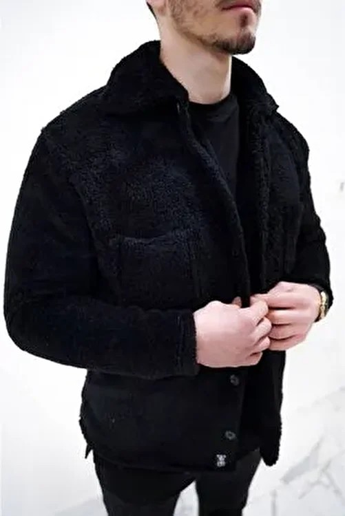 Unisex Siyah Peluş Ceket