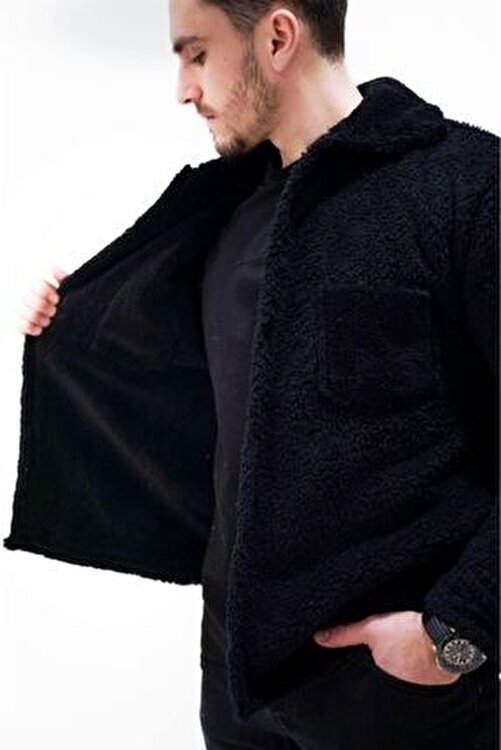 Unisex Siyah Peluş Ceket görsel 2