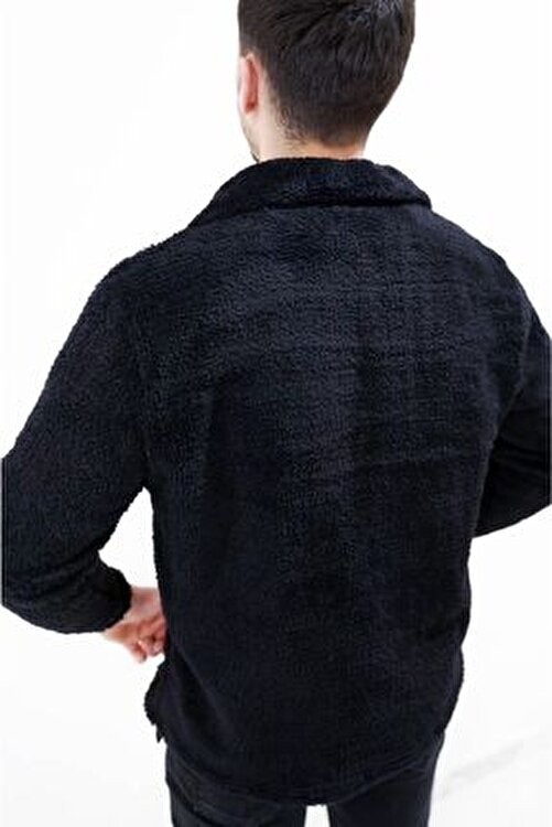 Unisex Siyah Peluş Ceket görsel 4