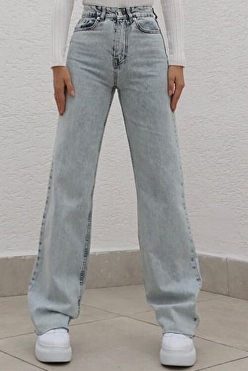 Livik Lily Likralı Kadın Füme Süper Yüksek Bel Salaş Paça Denim Kot Palazzo Pantolon görsel 2