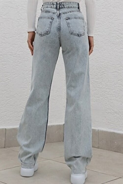Livik Lily Likralı Kadın Füme Süper Yüksek Bel Salaş Paça Denim Kot Palazzo Pantolon görsel 3
