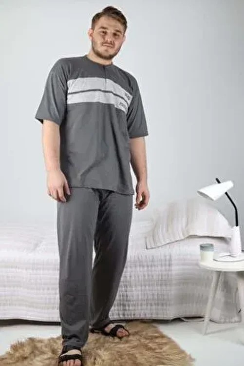 Rimoli Erkek Bordo Kısa Kollu Süprem Büyük Beden Pijama Takım görsel 5