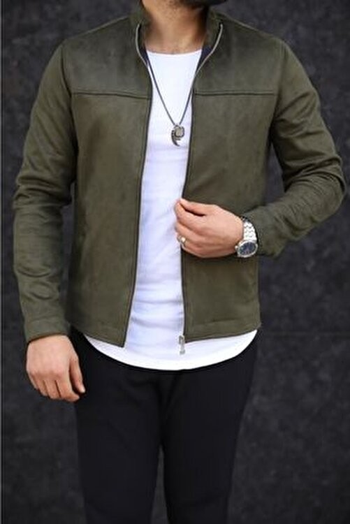 Baselco Erkek Slim Fit Siyah Süet Baharlık Ceket Uzun Kol Dik Yaka Orta Boy Çift Cepli