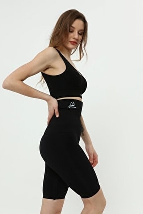 Light Black Kadın Kısa Korse Şort Dış Giyim Siyah Düz Desen Fitted Özellikli Spor Tarz Nefes Alabilir Kumaş görsel 7