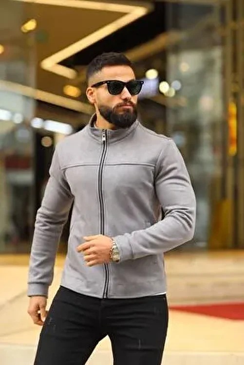 Baselco Erkek Slim Fit Siyah Süet Baharlık Ceket Uzun Kol Dik Yaka Orta Boy Çift Cepli görsel 6