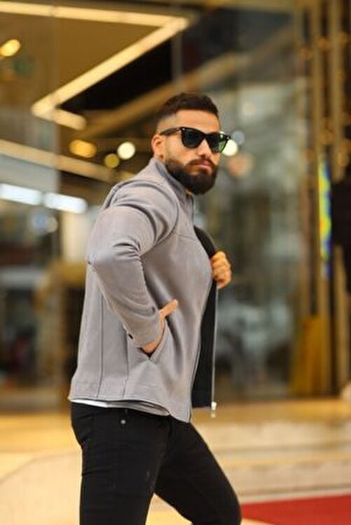 Baselco Erkek Slim Fit Siyah Süet Baharlık Ceket Uzun Kol Dik Yaka Orta Boy Çift Cepli görsel 7