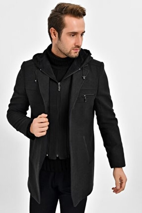 Dynamo Erkek Taba Yün Karışımlı Kaşe Kapüşonlu Önü Fermuarlı ve Düğmeli Kaban görsel 8