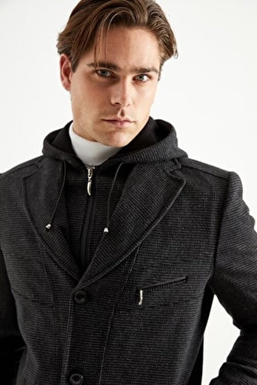 Dynamo Erkek Siyah Kapüşonlu Kaban, Yün Karışımlı Polyester Malzeme, Casual Stil, M Beden görsel 4