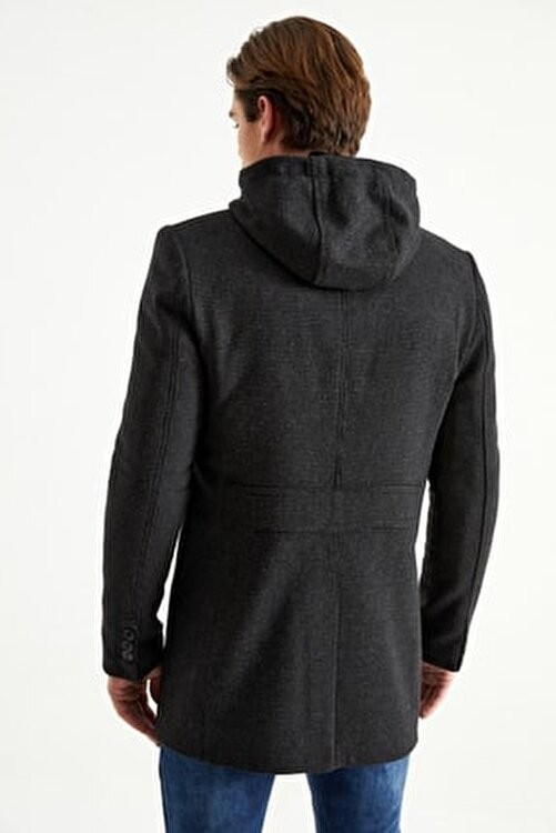 Dynamo Erkek Siyah Kapüşonlu Kaban, Yün Karışımlı Polyester Malzeme, Casual Stil, M Beden görsel 5