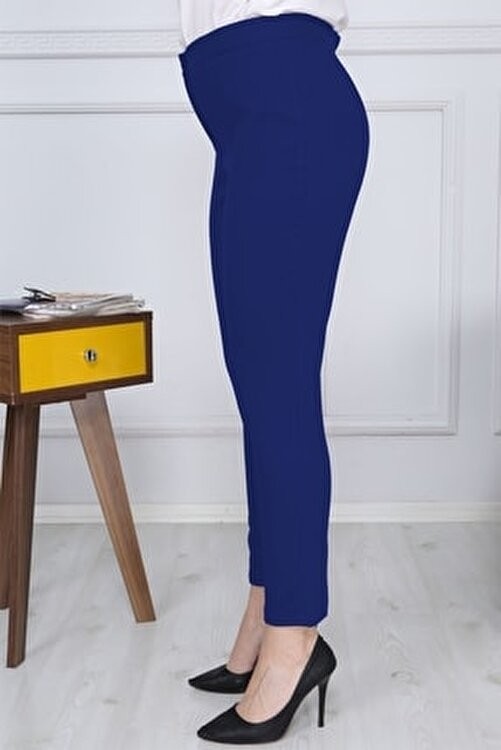 Gül Moda Kadın Lacivert Kemerli Likralı Dar Paça Kumaş Pantolon Pamuklu Cepsiz G011 görsel 3