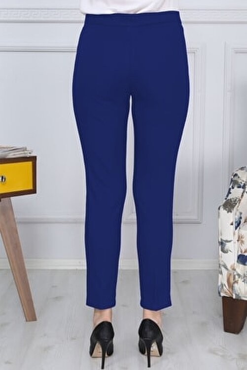 Gül Moda Kadın Lacivert Kemerli Likralı Dar Paça Kumaş Pantolon Pamuklu Cepsiz G011 görsel 4