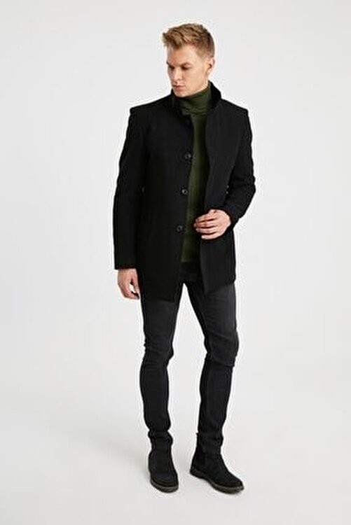 Dynamo Siyah Kapitone Astarlı Yün Karışımlı Kaban Kadınlar İçin Casual Stil görsel 2