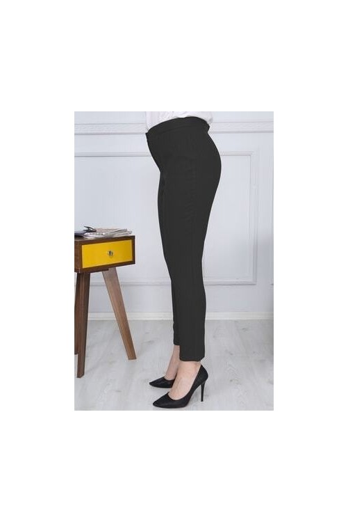 Gül Moda Kadın Lacivert Kemerli Likralı Dar Paça Kumaş Pantolon Pamuklu Cepsiz G011 görsel 8