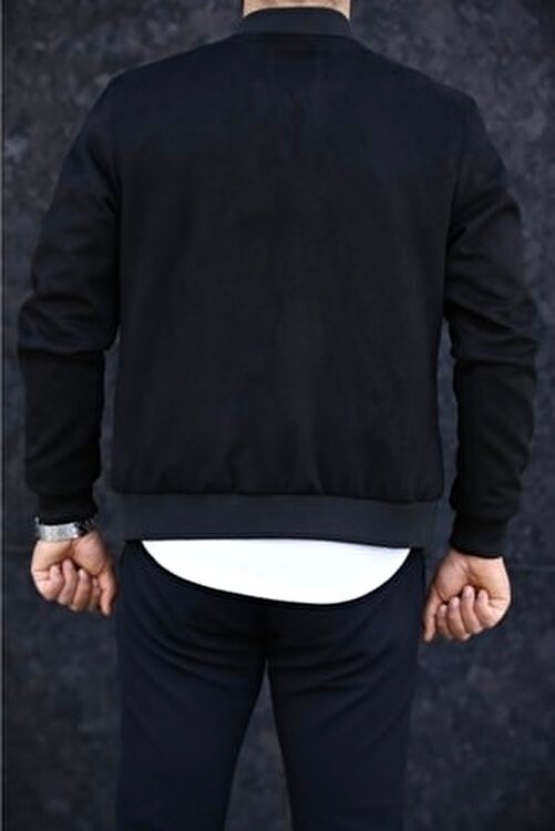 Baselco Erkek Bomber Süet Ceket Slim Fit Uzun Kol Günlük Stil L Beden Çift Cepli Siyah görsel 3