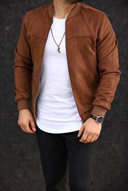 Baselco Erkek Bomber Süet Ceket Slim Fit Uzun Kol Günlük Stil L Beden Çift Cepli Siyah