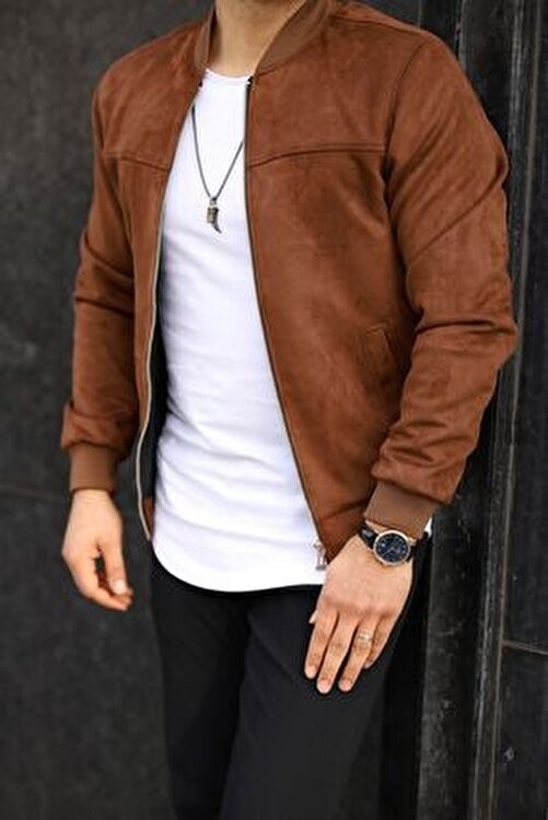 Baselco Erkek Bomber Süet Ceket Slim Fit Uzun Kol Günlük Stil L Beden Çift Cepli Siyah görsel 7
