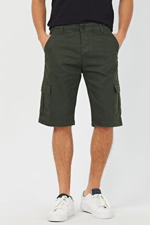 Tarz Cool Erkek Slim Fit Siyah Kargo Cep Likralı Şort Düz Desenli Yazlık Rahat Kesim görsel 2