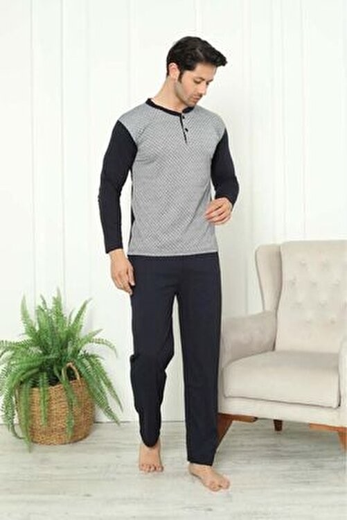 Meynur Moda Uzunkollu Erkek Pijama Takımı Düz Desen ile %100 Pamuk Rahatlık Sunuyor görsel 2