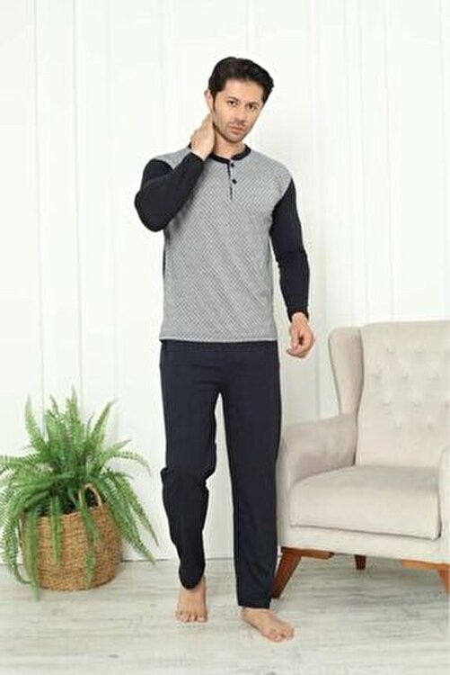 Meynur Moda Uzunkollu Erkek Pijama Takımı Düz Desen ile %100 Pamuk Rahatlık Sunuyor görsel 3