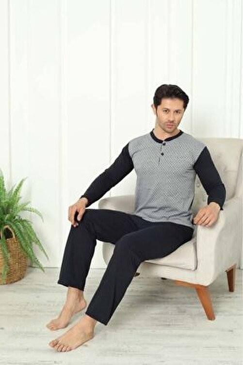 Meynur Moda Uzunkollu Erkek Pijama Takımı Düz Desen ile %100 Pamuk Rahatlık Sunuyor görsel 4
